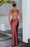 Sexy Low Back Solid Color Chic Slim Fit Sleeveless Round Neck Slim Long Dress