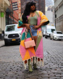 Women's Casual Color Block Tassel Knitting Jacket