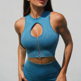 Yoga clothing set for women seamless sports push-up vest high-waist yoga pants zipper fitness clothing