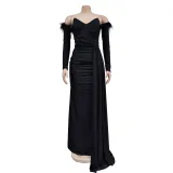 Fashion Women's Solid Color Pleated Low Back Slit Maxi Dress
