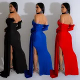 Fashion Women's Solid Color Pleated Low Back Slit Maxi Dress