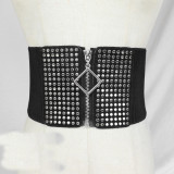 Women elastic elastic zipper rivet belt
