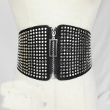 Women elastic elastic zipper rivet belt