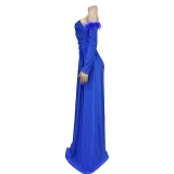 Fashion Women's Solid Color Pleated Low Back Slit Maxi Dress