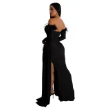 Fashion Women's Solid Color Pleated Low Back Slit Maxi Dress