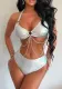 Shiny Fabric Metal Chain Silverlow Back Two Pieces Bikini Swimsuit
