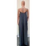 Metal Straps Wide Leg Loose Jumpsuit With Pockets