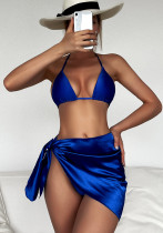 Satin Fabric Two Piece Bikini Cover Up Skirt Three-Piece Sexy Beach Swimsuit