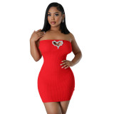Women's Sexy High Stretch Strapless Knitting Bodycon Sexy Hollow Tight Fitting dress