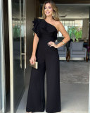 Ruffle One Shoulder High Waist Loose Straight Chic Women's Jumpsuit