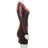 Women's Autumn and Winter Fashion Style 3d Body Print Long Sleeve Slim Bodycon Dress