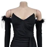 Fashion Women's Solid Color Pleated Low Back Slit Maxi Dress