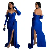 Fashion Women's Solid Color Pleated Low Back Slit Maxi Dress