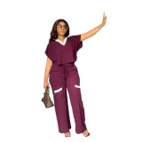Solid Color Casual Short Sleeve T-Shirt Sports Straight Pants Summer Two-piece pants Set