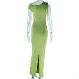 Braided Dress Slash Shoulder Sleeveless Solid Color Maxi Dress