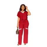 Solid Color Casual Short Sleeve T-Shirt Sports Straight Pants Summer Two-piece pants Set
