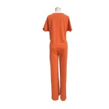 Solid Color Casual Short Sleeve T-Shirt Sports Straight Pants Summer Two-piece pants Set