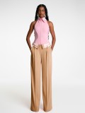 Spring Retro Women's Loose Slim Fit Turndown Collar Design Straight Wide Leg Pants