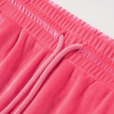 Women's Winter Velvet Drawstring Zipper Top Wide Leg Pants Two Piece Set