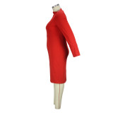 Plus Size Women's Irregular Slash Shoulder Slit Sleeves Slim Fit Red Midi Dress