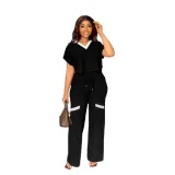 Solid Color Casual Short Sleeve T-Shirt Sports Straight Pants Summer Two-piece pants Set
