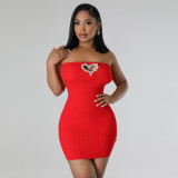 Women's Sexy High Stretch Strapless Knitting Bodycon Sexy Hollow Tight Fitting dress