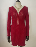 Autumn and winter knitting shirt half-zip v-neck Slim Fit sweater dress