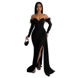 Fashion Women's Solid Color Pleated Low Back Slit Maxi Dress