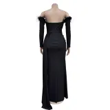 Fashion Women's Solid Color Pleated Low Back Slit Maxi Dress