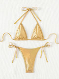 Two Pieces Bikini Set Sexy Thong Triangle Chain Accessories Low Back Swimsuit Set