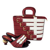 Metal Buckle Shoe Bag Combination Popular Women's Round-Toe Tapered Mid-Heeled Shoes With Large Bag