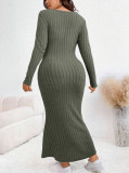 Plus Size Women's Square Neck Rib Knit Mermaid Dress