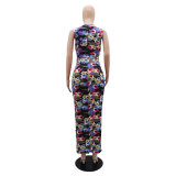 Fashionable floral Tank high-waisted long skirt two-piece set for women
