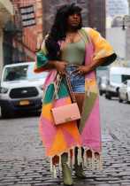 Women's Casual Color Block Tassel Knitting Jacket