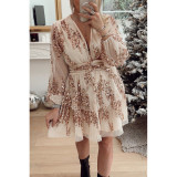 Christmas Party Sequin Layered Casual Loose Long Sleeve Dress