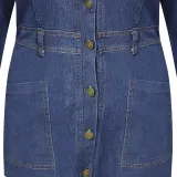 Plus Size Women Women Denim Turndown Collar Long Sleeve Dress
