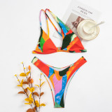 Women's Two Pieces Retro Multicolor Printed Sexy One Shoulder Two Piece Bikini Swimsuit