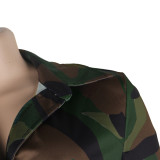 Women Turndown Collar Lace-Up Camouflage dress