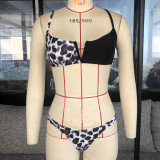 Black Leopard Patchwork Deep V Neck Sexy Two Pieces Bikini Siwmsuit