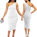 Women Sexy Solid One Shoulder Dress