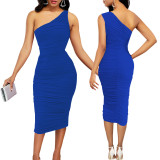 Women Sexy Solid One Shoulder Dress