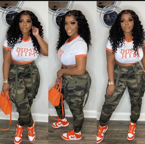 Trendy Street Fashion Camo Print Cargo Pants