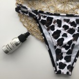 Black Leopard Patchwork Deep V Neck Sexy Two Pieces Bikini Siwmsuit