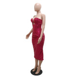 Strapless Bodycon A-Line Dress Women's Sequin Party Long Dress