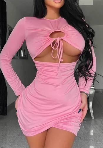 Women Long Sleeve Cutout Lace Up Bodycon Dress