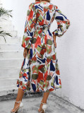 Women Elegant Multi-Color V neck long sleeve Maxi dress
