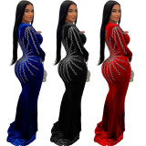 Women Sexy Party Long Sleeve Beaded Fishtail Dress