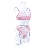 Sexy Lace Lingerie Contrasting Colors Push-Up Bra Thong See-Through Four-Piece Set For Women