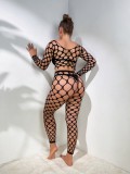 Women long-sleeved net sexy lingerie two-piece set