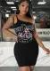 Women Retro Sexy One Shoulder Suspender Backless Bodycon Dress